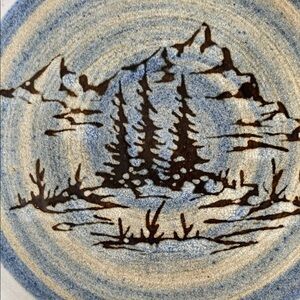 Rustic Aitken signed Blue and Cream Pottery Snack Plate